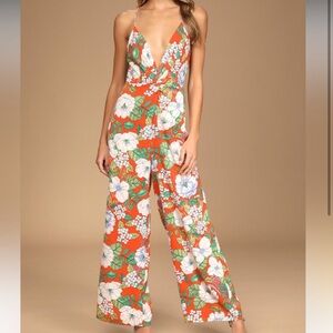 Tropical Floral Twist-front Wide Leg Jumpsuit